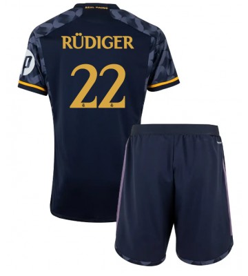 Real Madrid Antonio Rudiger #22 Segunda Equipación Niños 2023-24 Manga Corta (+ Pantalones cortos)